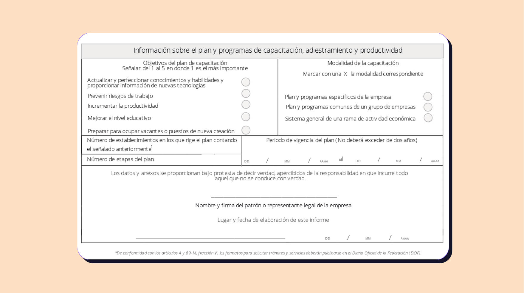 Segunda sección, información sobre el plan y programas de capacitación.