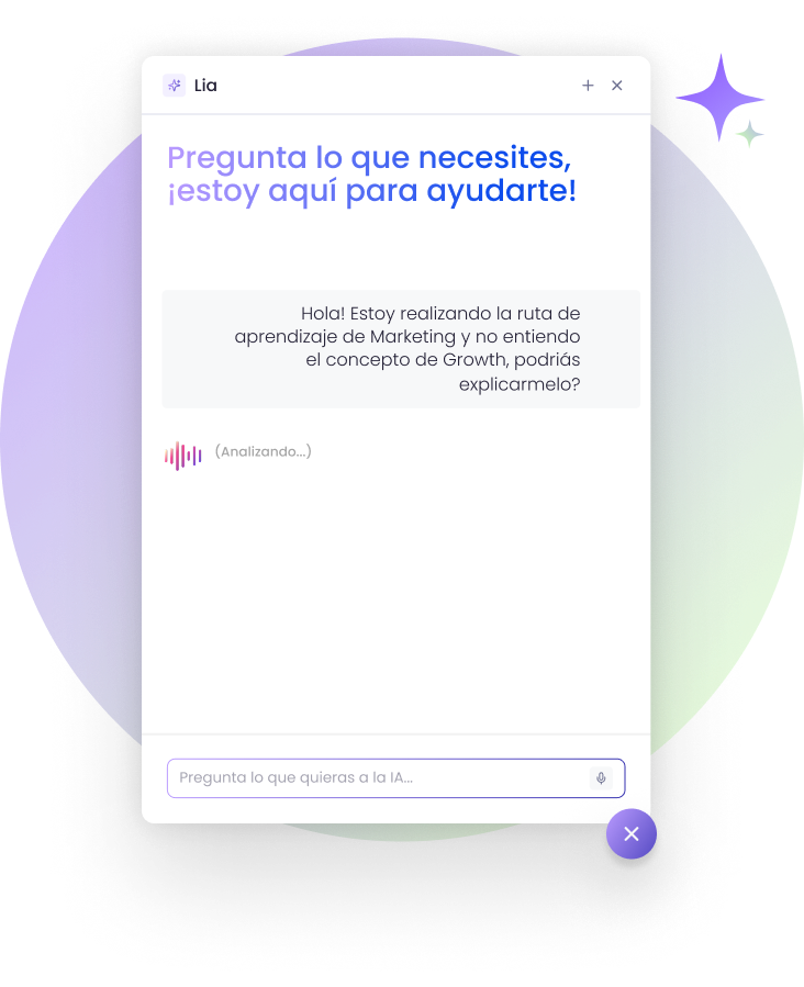 LIA acompaña al colaborador y responde preguntas durante su aprendizaje.